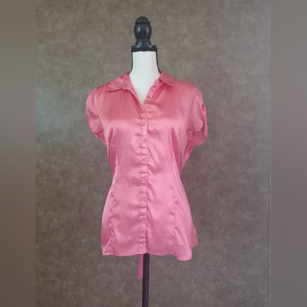 Women's Pink Short Sleeve Business Casual  Blouse Size Large by DFA NEW YORK